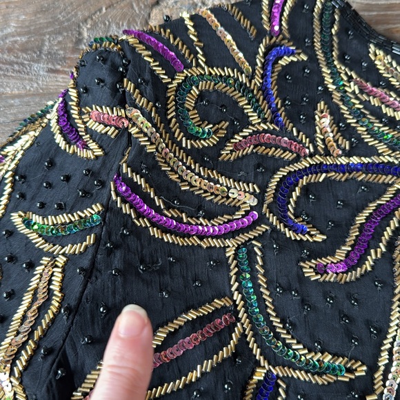 Vintage Lawrence Kazar sequined beaded silk top GVC size M - Picture 8 of 12